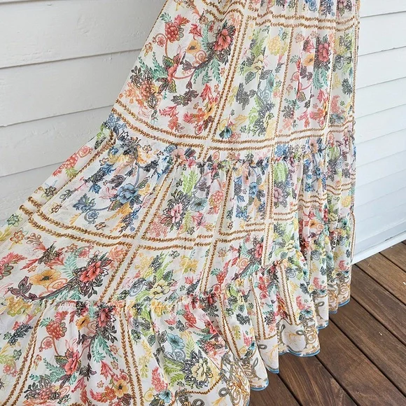 Elie Tahari Aimee Summer Palace Tiered Floral-Print Midi/Maxi Dress SIZE 14 - Picture 5 of 16